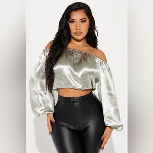 In My Element Metallic Blouse Top - Silver XL